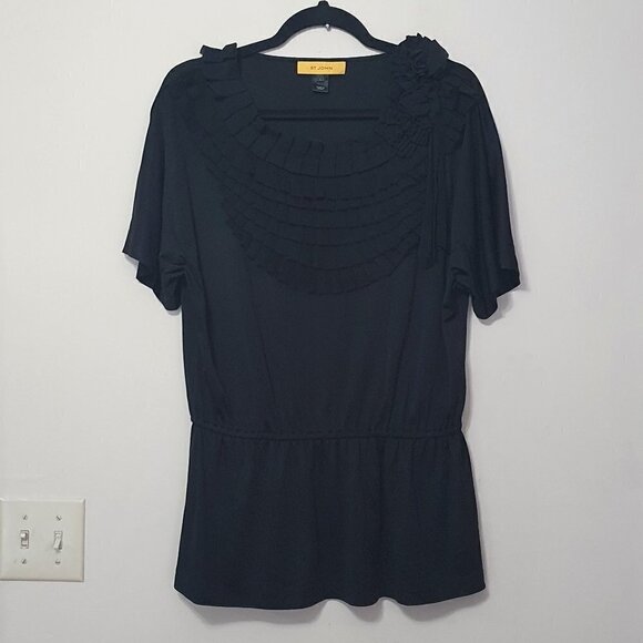 St John  100% Silk Ruffled Floral Detail  bow Silk Top - Picture 1 of 7